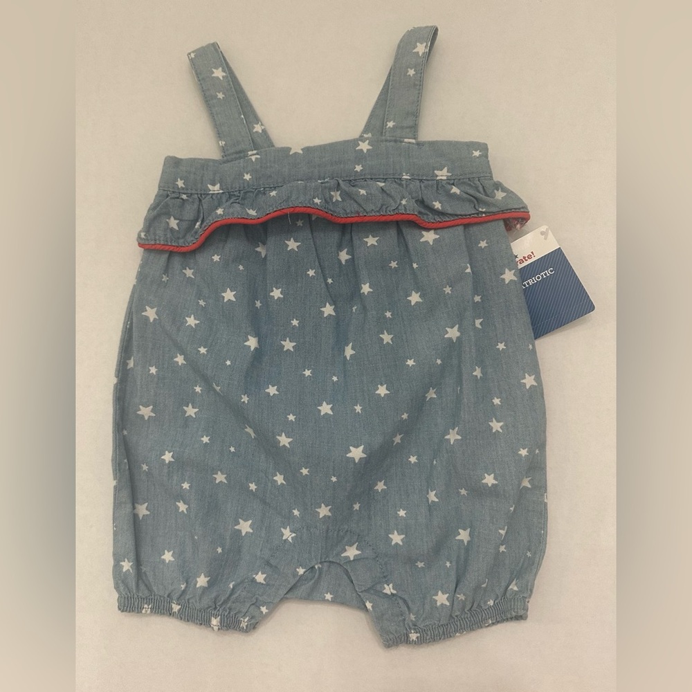 NWT Way To Celebrate 4th of July Chambray Style Star Tank Romper Size 3-6 Months